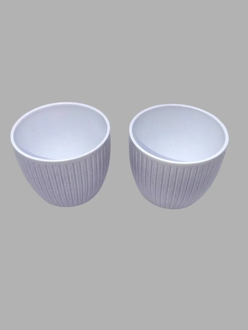 Set of 2 Made in Germany Ribbed Ceramic Planters Cache Pots White 4